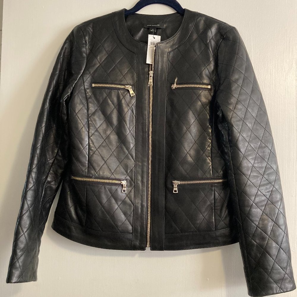 ANN TAYLOR BLACK QUILTED LEATHER JACKET SZ S NWT